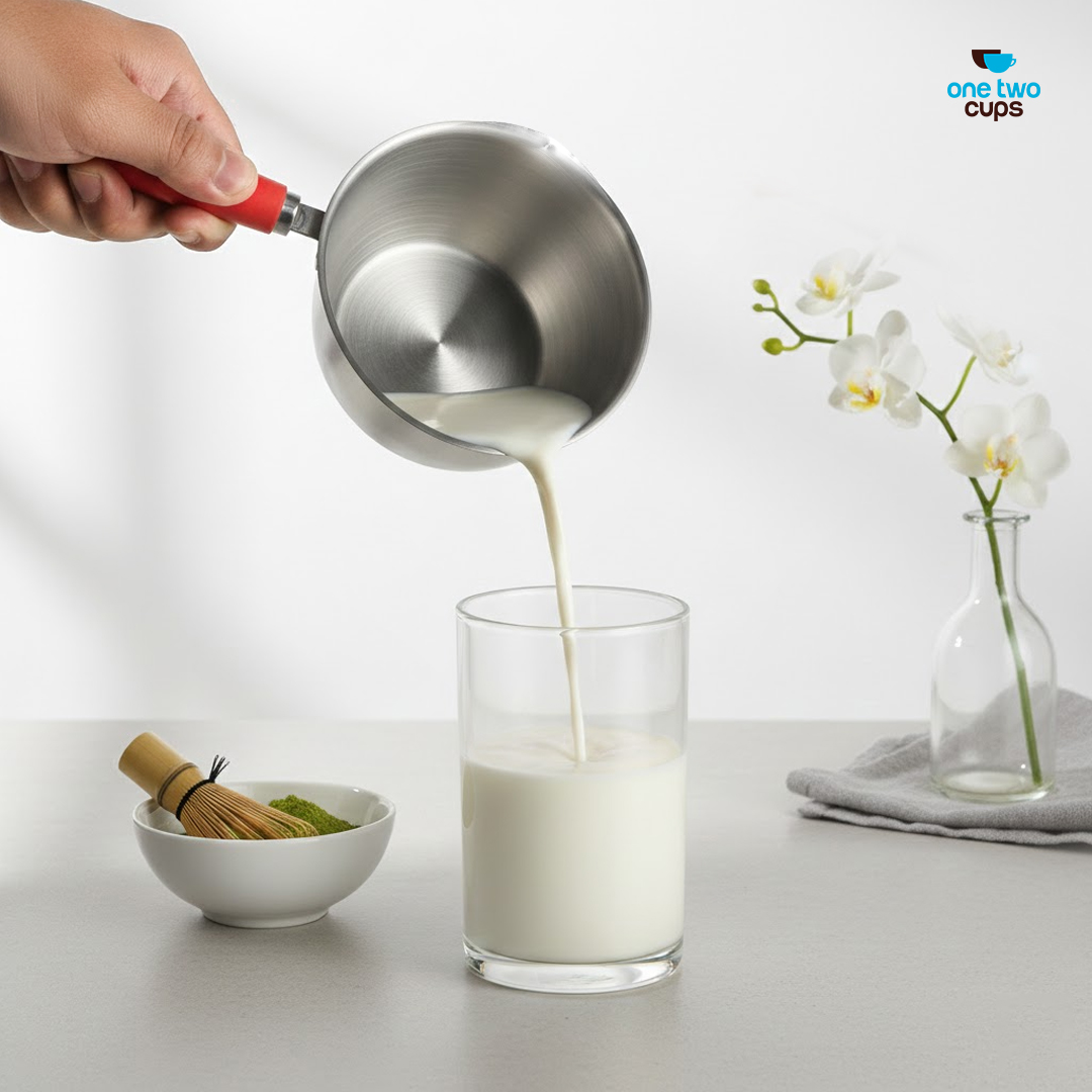 One Two Cups Panci Susu Mini Pan Stainless Steel 410 Dual Drainage 120ml - HK1 Gambar produk One Two Cups Panci Susu Mini Pan Stainless Steel 410 Dual Drainage 120ml - HK1