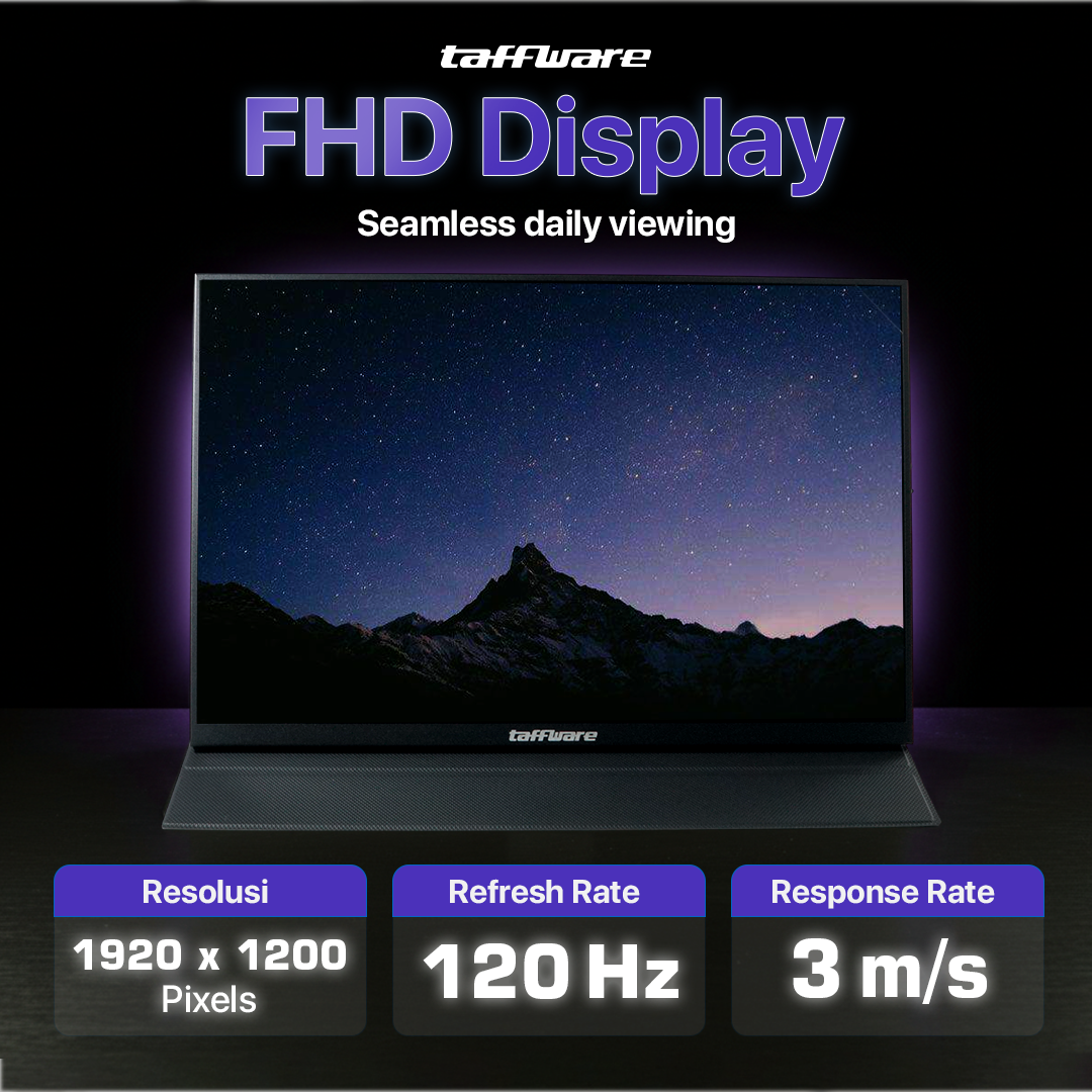 Taffware Portable Monitor 18 Inch IPS FHD 120Hz Type C Mini HDMI - PP120HZ Gambar produk Taffware Portable Monitor 18 Inch IPS FHD 120Hz Type C Mini HDMI - PP120HZ