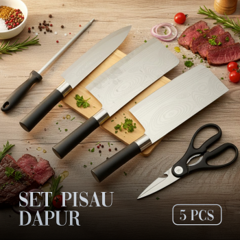 HongTu Set Pisau Dapur Damascus Pattern 4CR13 Stainless Steel 5 PCS - D9