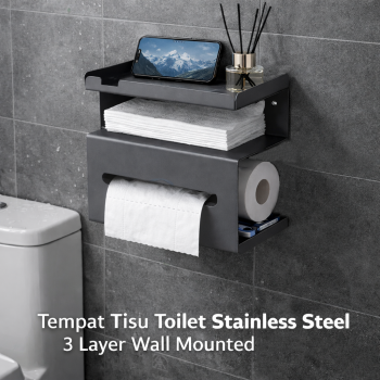 HOUSEEN Tempat Tisu Toilet Stainless Steel 3 Layer Wall Mounted - H230