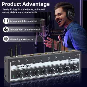 TaffSTUDIO Audio Amplifier Headphone Splitter 8 Channel Volume Control - HA800