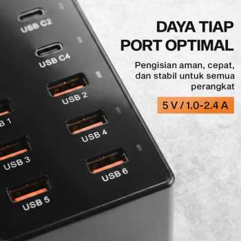Gambar produk ALASICKA USB Hub Charger 10 Multi Port Type C 5V/2.4A 60W EU Plug - YC-A6