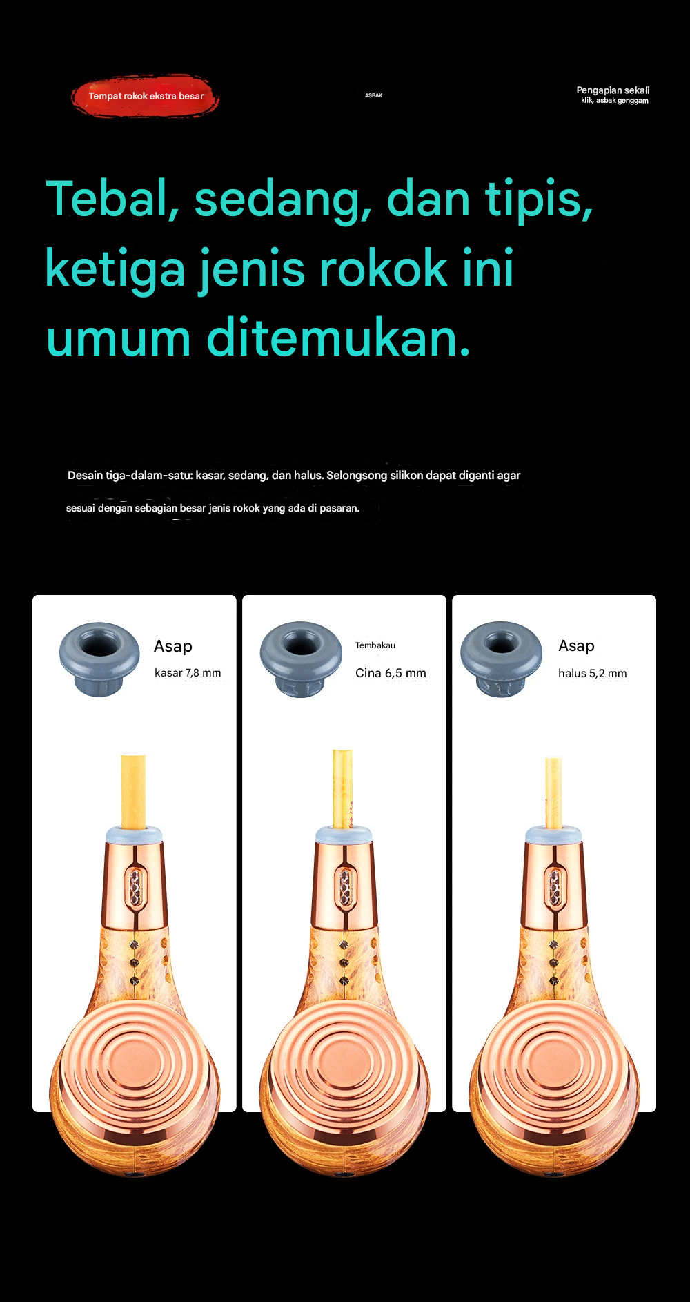 Gambar produk HASBY Pipa Asbak Rokok Portable Filter Anti Debu 3in1 Korek Elektrik - 808