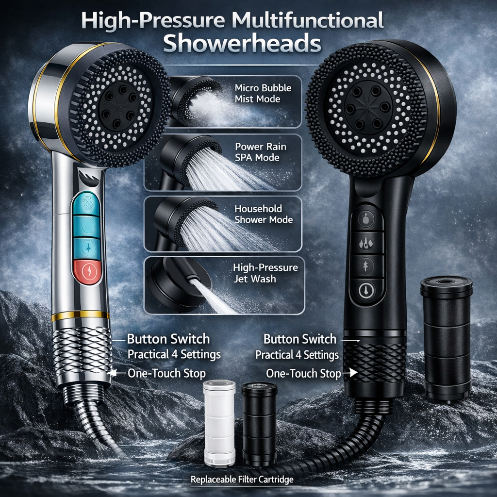Gambar produk CAVIE Kepala Shower Mandi High Pressure 4 Mode Filter KDF PP - CV-4