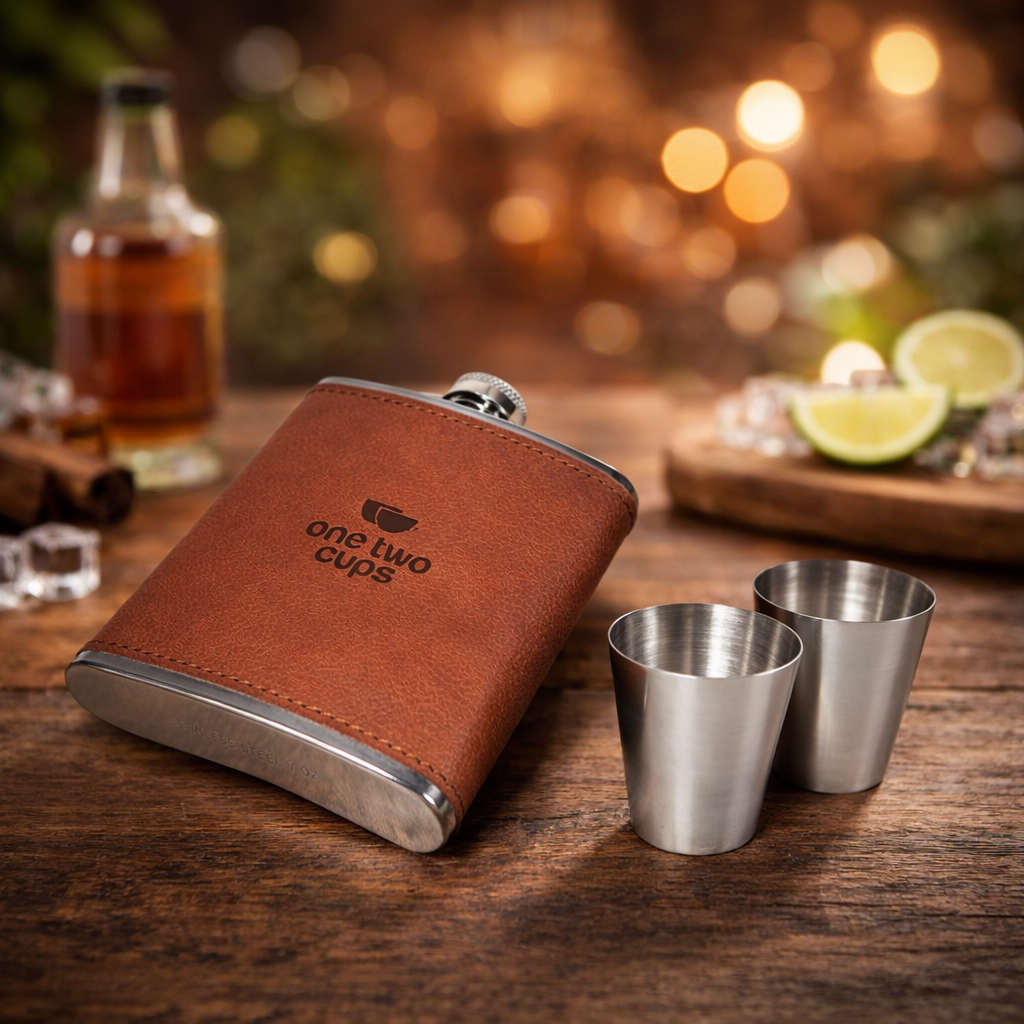 One Two Cups Botol Hip Flask Stainless Leather 7oz with Shot Glass - TAG7 Gambar produk One Two Cups Botol Hip Flask Stainless Leather 7oz with Shot Glass - TAG7