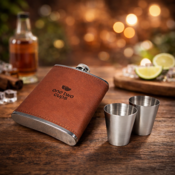 Gambar produk One Two Cups Botol Hip Flask Stainless Leather 7oz with Shot Glass - TAG7