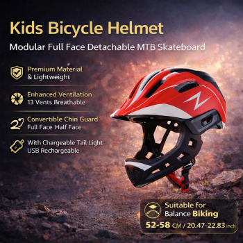 Gambar produk BIKEBOY Helm Sepeda Anak Full Face Modular LED MTB Skateboard - K24