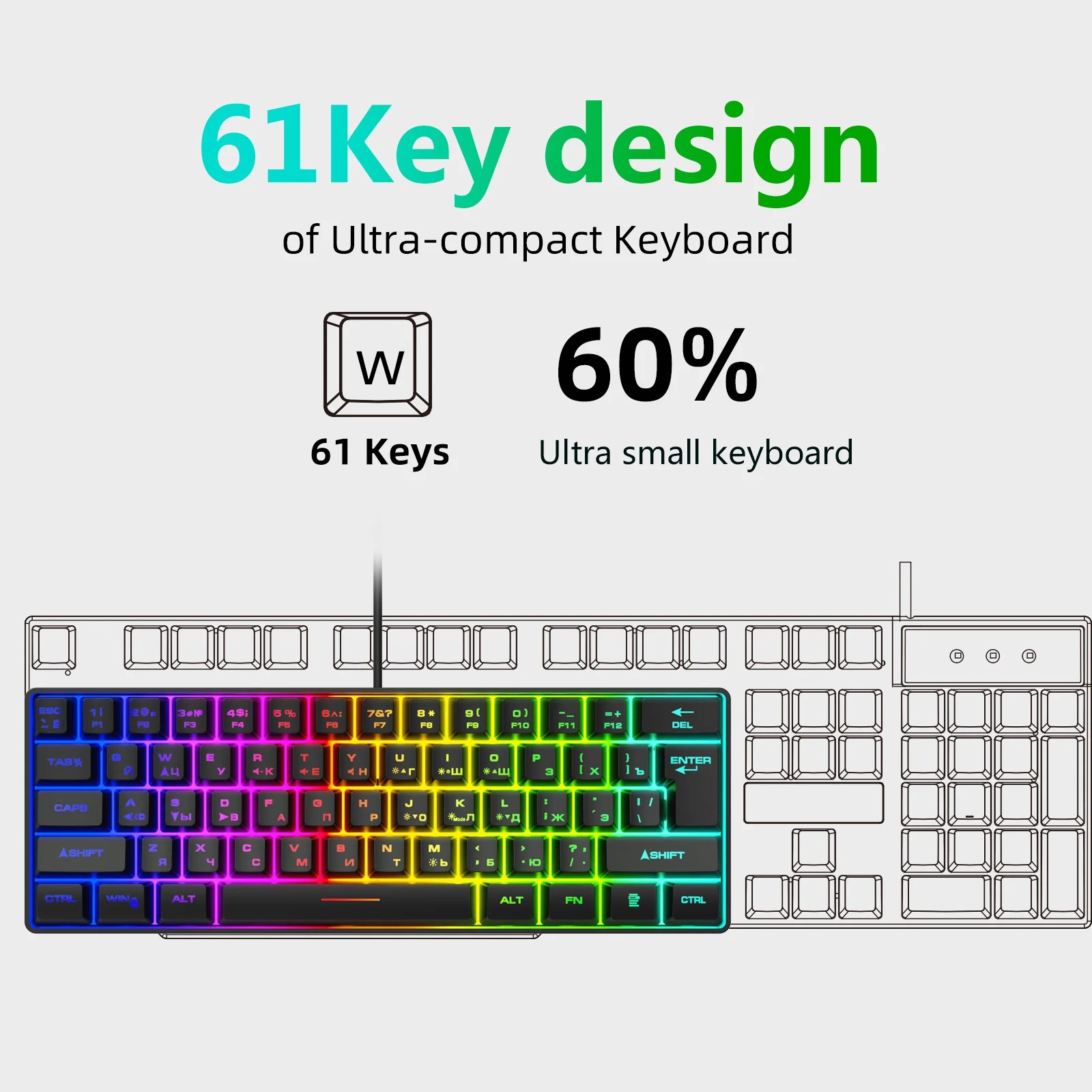 Mechova Keyboard Gaming RGB Mechanical Feel 61 Key Wireless 2.4G - K401 Gambar produk Mechova Keyboard Gaming RGB Mechanical Feel 61 Key Wireless 2.4G - K401