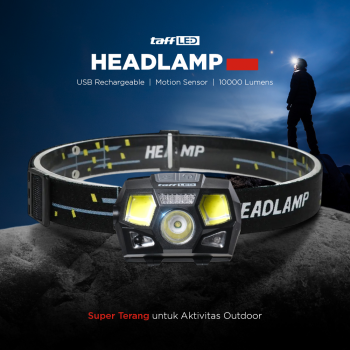 Gambar produk TaffLED Headlamp Rechargeable USB Motion XPE dan COB 10000 Lumens IPX4 - HE55