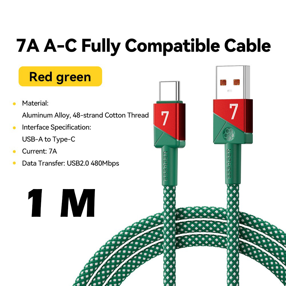 Gambar produk ESSAGER Kabel Data USB Type A to Type C Multifungsi Fast Charging 7A 1M - EXCT-ZQ