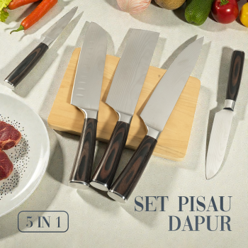 XITUO Set Pisau Dapur Damascus Pattern Chef Paring Santoku Knife 5 PCS - DL5