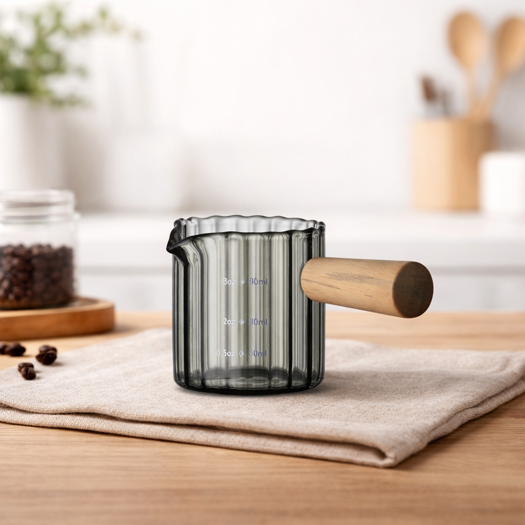 KESOTO Gelas Takar Kopi Espresso Shot Measuring Cup Wooden Handle 90ml - KS593 Gambar produk KESOTO Gelas Takar Kopi Espresso Shot Measuring Cup Wooden Handle 90ml - KS593