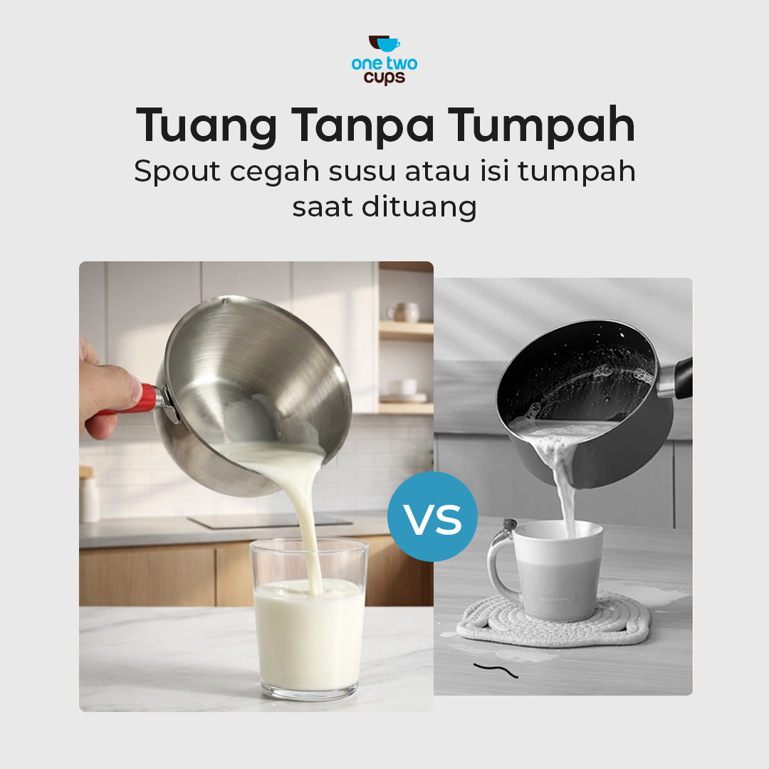 One Two Cups Panci Susu Mini Pan Stainless Steel 410 Dual Drainage 120ml - HK1 Gambar produk One Two Cups Panci Susu Mini Pan Stainless Steel 410 Dual Drainage 120ml - HK1