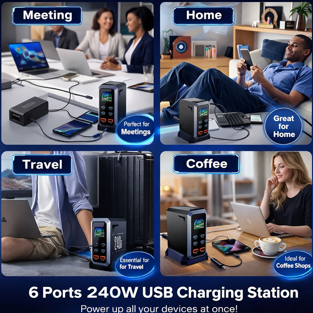 Asometech Charger Station Fast Charging LED Display Type C GaN 240W - YMX-240W Gambar produk Asometech Charger Station Fast Charging LED Display Type C GaN 240W - YMX-240W