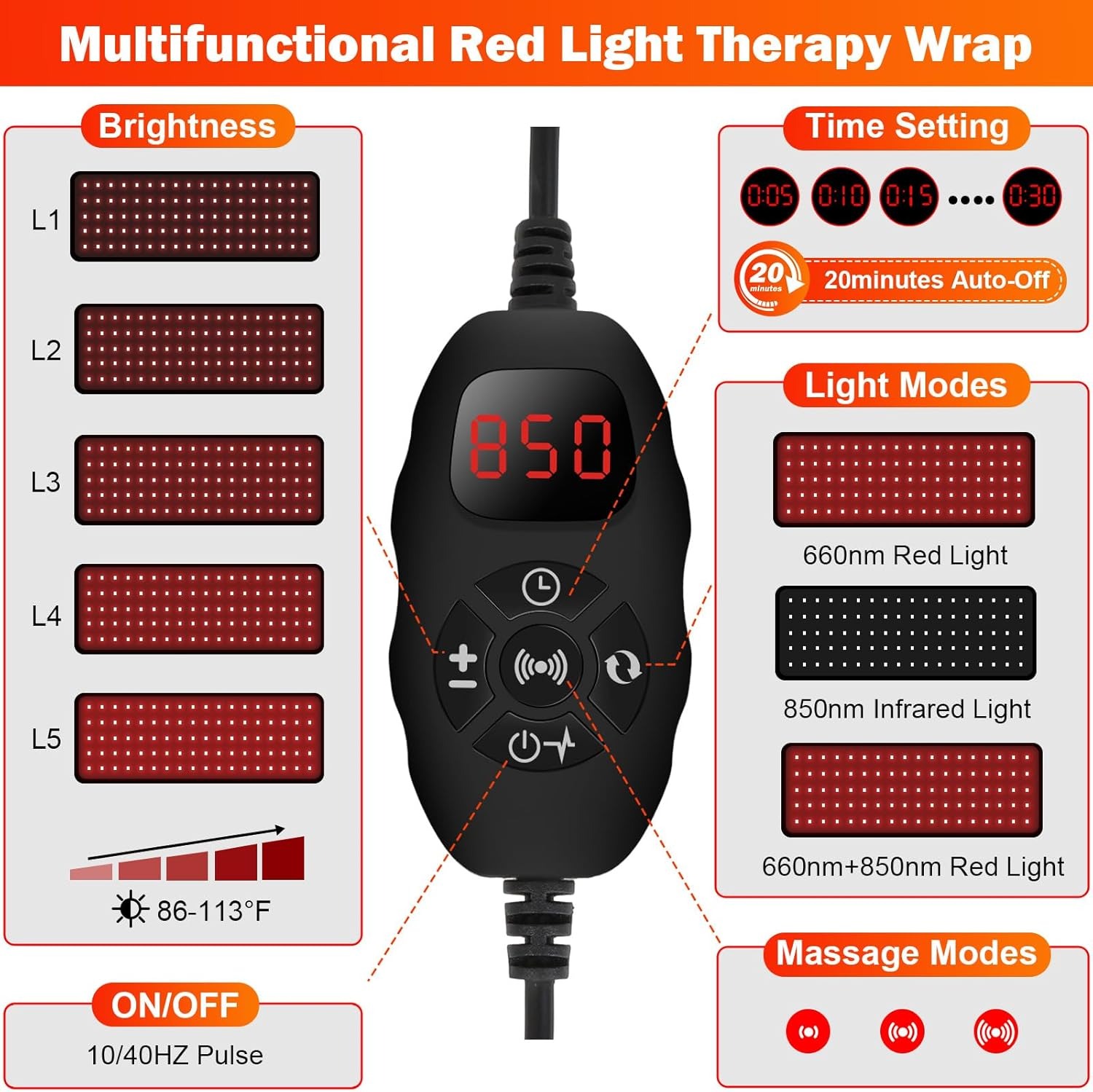CIM Sabuk Terapi Red Light Belt Waist Wrap Pain USB 660nm 850nm - C-70 Gambar produk CIM Sabuk Terapi Red Light Belt Waist Wrap Pain USB 660nm 850nm - C-70
