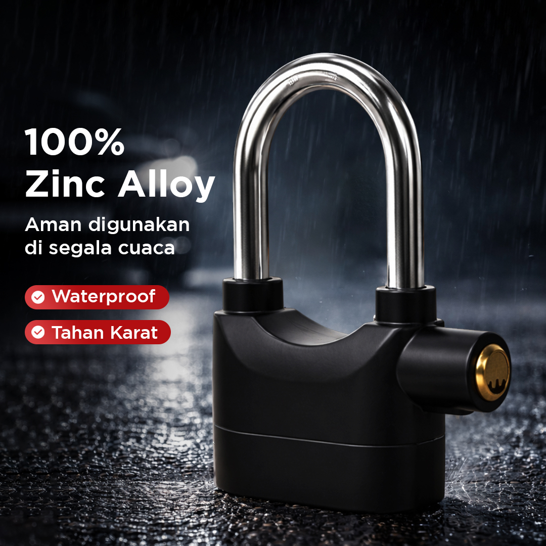 Kinbar Gembok Sepeda Motor Padlock Alarm Corrosion Resistant 110dB - 110 Gambar produk Kinbar Gembok Sepeda Motor Padlock Alarm Corrosion Resistant 110dB - 110