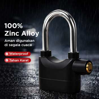 Gambar produk Kinbar Gembok Sepeda Motor Padlock Alarm Corrosion Resistant 110dB - 110