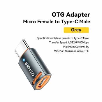 ESSAGER OTG Micro USB to Type C Adapter Converter Fast Charging 3A - EZJMC-LK0G-P