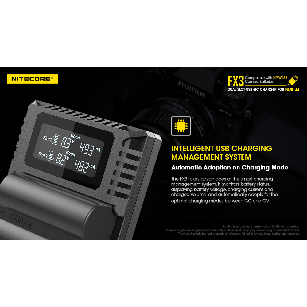 Gambar produk NITECORE Charger Baterai 2 Slot Fujifilm NP-W235 QC Digital Display - FX3