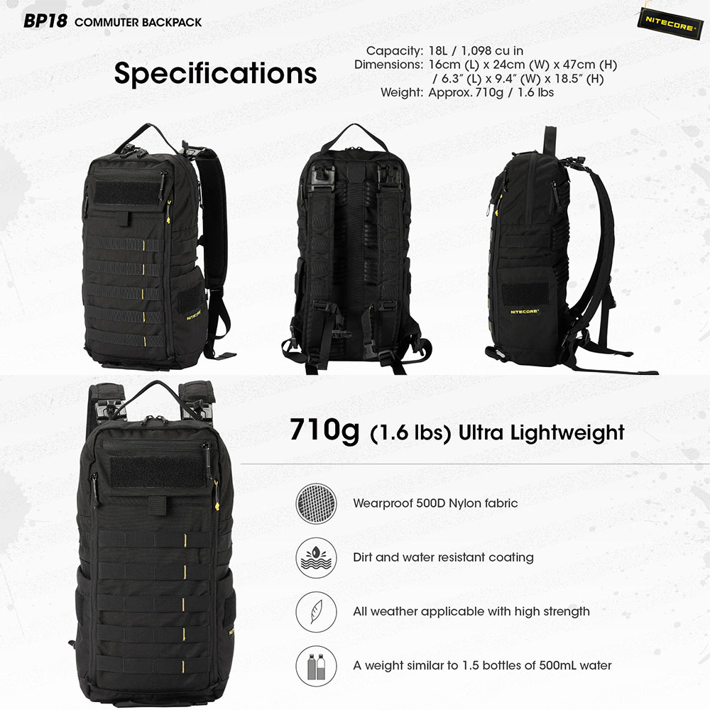 NITECORE Tas Ransel Tactical Laptop 14 Inch 500D Nylon MOLLE 18L - BP18 Gambar produk NITECORE Tas Ransel Tactical Laptop 14 Inch 500D Nylon MOLLE 18L - BP18