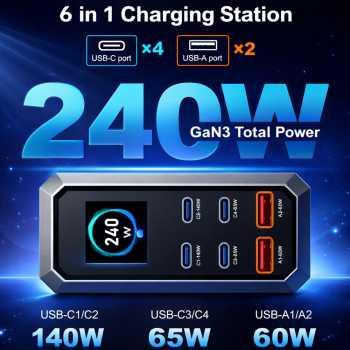Gambar produk Asometech Charger Station Fast Charging LED Display Type C GaN 240W - YMX-240W