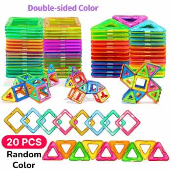 LABOL Magnetic Tiles 20 PCS Mainan Magnet Block 10 Kotak 10 Segitiga - L-1020