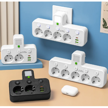 Gambar produk Taffware Stop Kontak LED Light USB Type C EU Plug 10A 220V 2500W - LH-8625U