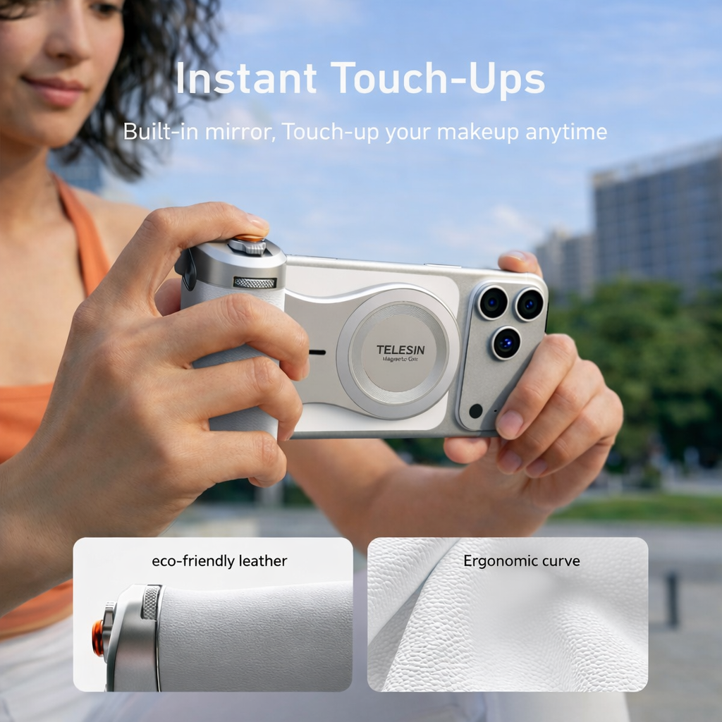 TELESIN Master Grip Ultimate Magnetic Camera Grip with Wireless Charge - P5-MP-003WH Gambar produk TELESIN Master Grip Ultimate Magnetic Camera Grip with Wireless Charge - P5-MP-003WH