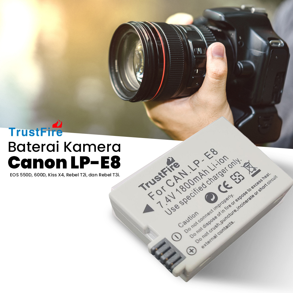 TrustFire Baterai Kamera Canon EOS 550D LP-E8 1800mAh (Replika 1:1) Gambar produk TrustFire Baterai Kamera Canon EOS 550D LP-E8 1800mAh (Replika 1:1)