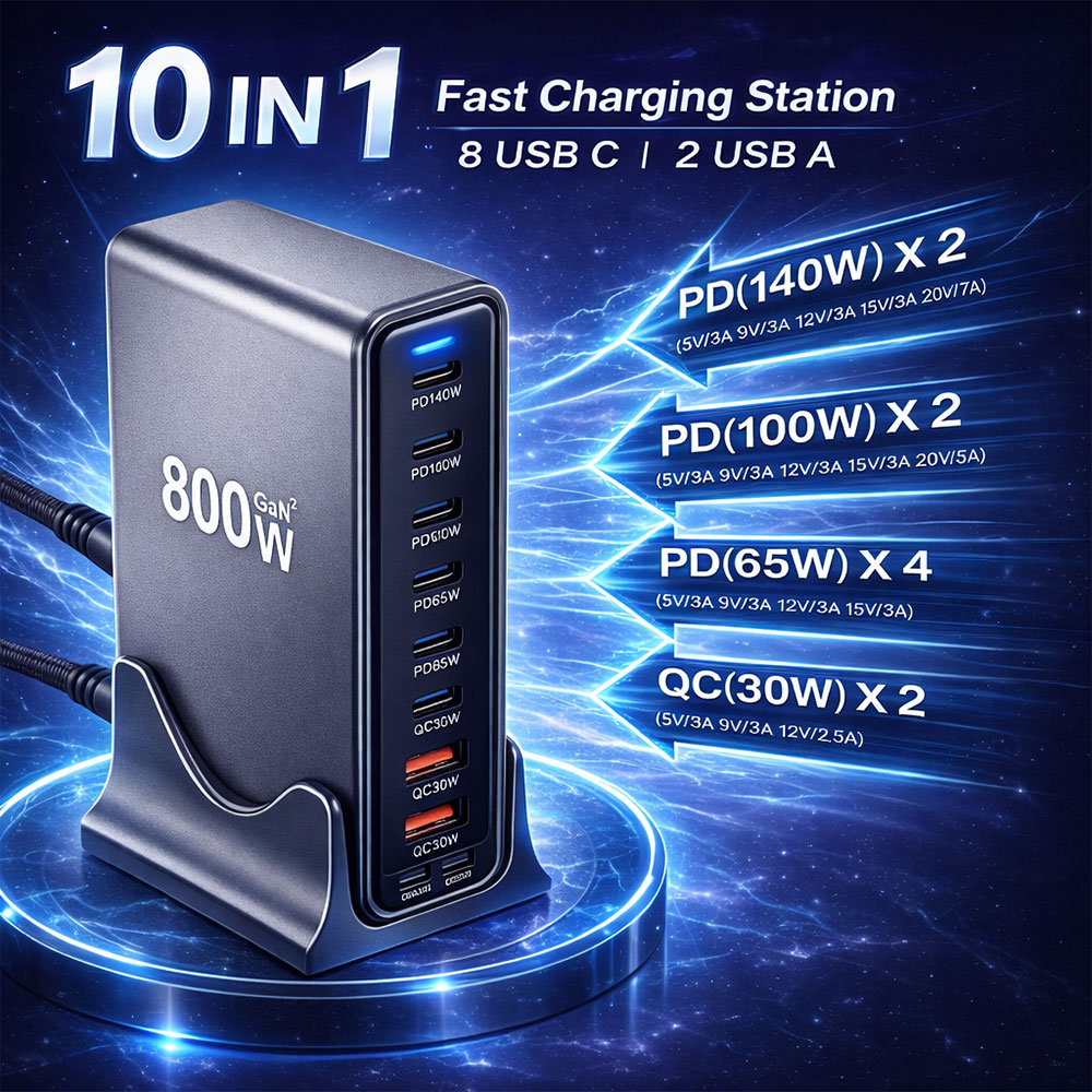 STONEGO Charger Station Fast Charging 10 Port USB Type C GaN3 800W - YMX-800W Gambar produk STONEGO Charger Station Fast Charging 10 Port USB Type C GaN3 800W - YMX-800W