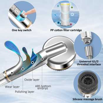 Gambar produk CAVIE Kepala Shower Mandi High Pressure 4 Mode Filter KDF PP - CV-4