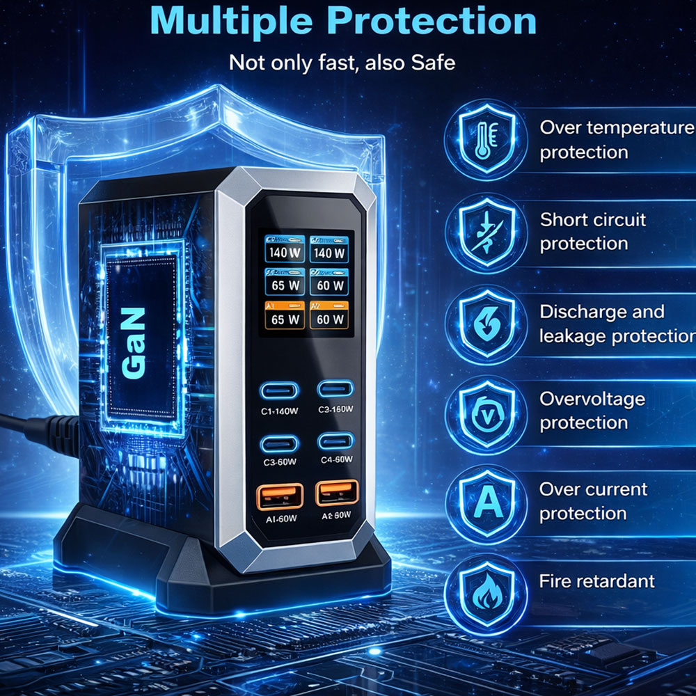 Asometech Charger Station Fast Charging LED Display Type C GaN 240W - YMX-240W Gambar produk Asometech Charger Station Fast Charging LED Display Type C GaN 240W - YMX-240W