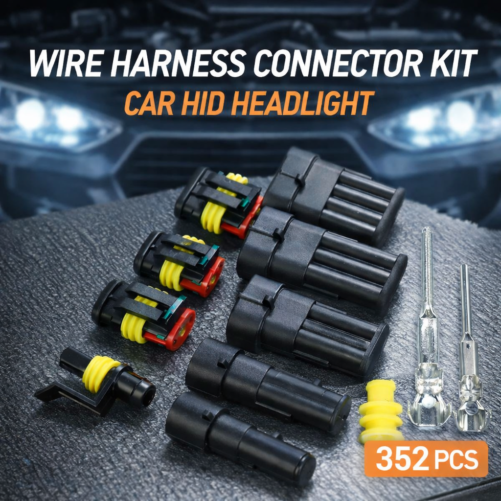YYDS Wire Harness Connector Kit Car HID Headlight 1/2/3/4 Pin 352 PCS - YY3 Gambar produk YYDS Wire Harness Connector Kit Car HID Headlight 1/2/3/4 Pin 352 PCS - YY3