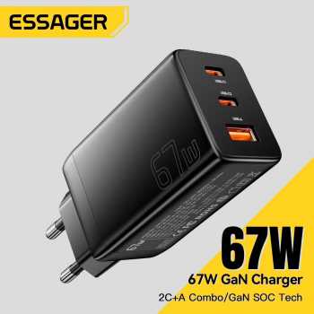 ESSAGER Kepala Charger USB Fast Charging Multi Port 67W GaN QC4.0 - ECT67W-LJB01-Z