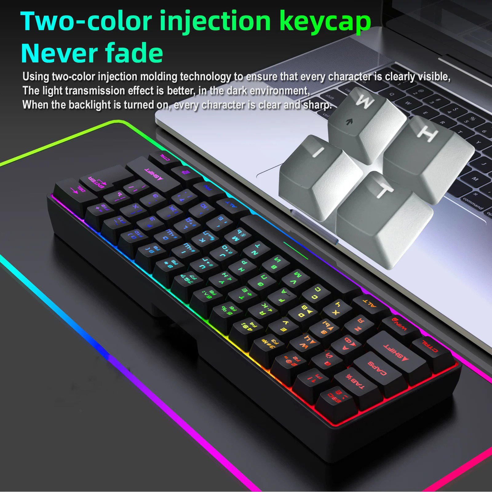 Mechova Keyboard Gaming RGB Mechanical Feel 61 Key Wireless 2.4G - K401 Gambar produk Mechova Keyboard Gaming RGB Mechanical Feel 61 Key Wireless 2.4G - K401
