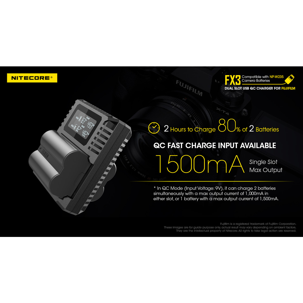 Gambar produk NITECORE Charger Baterai 2 Slot Fujifilm NP-W235 QC Digital Display - FX3