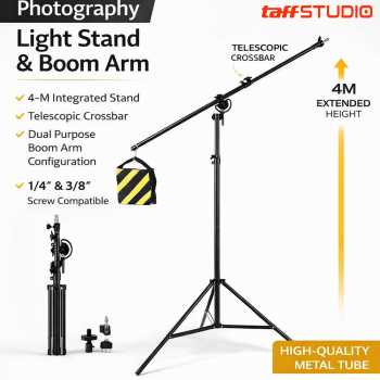 TaffSTUDIO Tripod Light Stand Studio Photography 4M with Boom Arm - 4000F