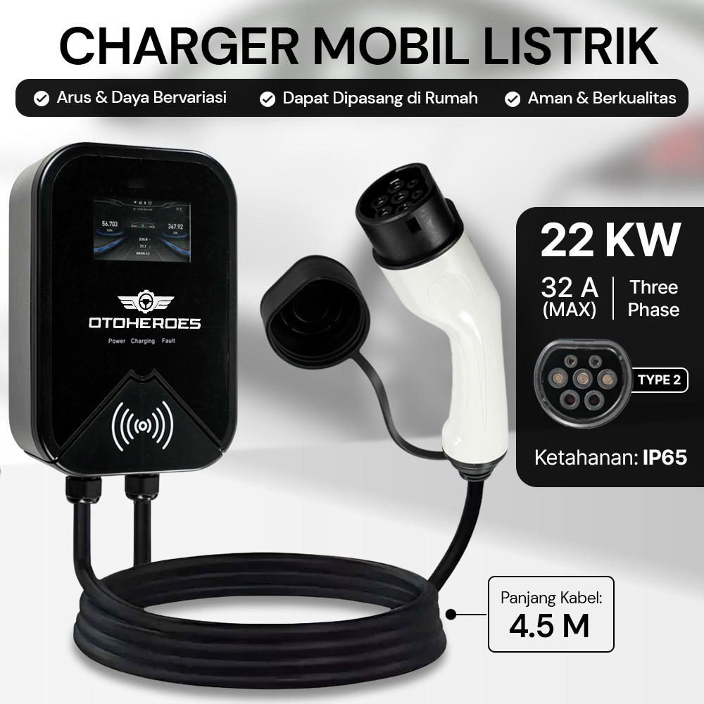 Gambar produk OTOHEROES Charger Mobil Listrik EV Swipe Card Type2 Female AC Charging 32A 22kW 3 Phase - PG01