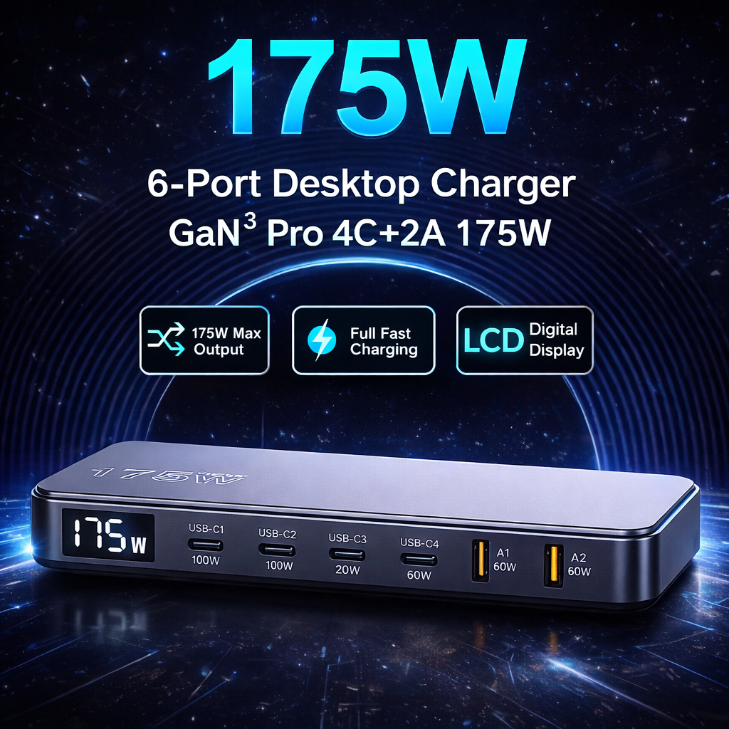 Gambar produk ILEPO Charger USB Docking Station 6 Multi Port Type C PD QC GaN 175W - ZETX175W-U