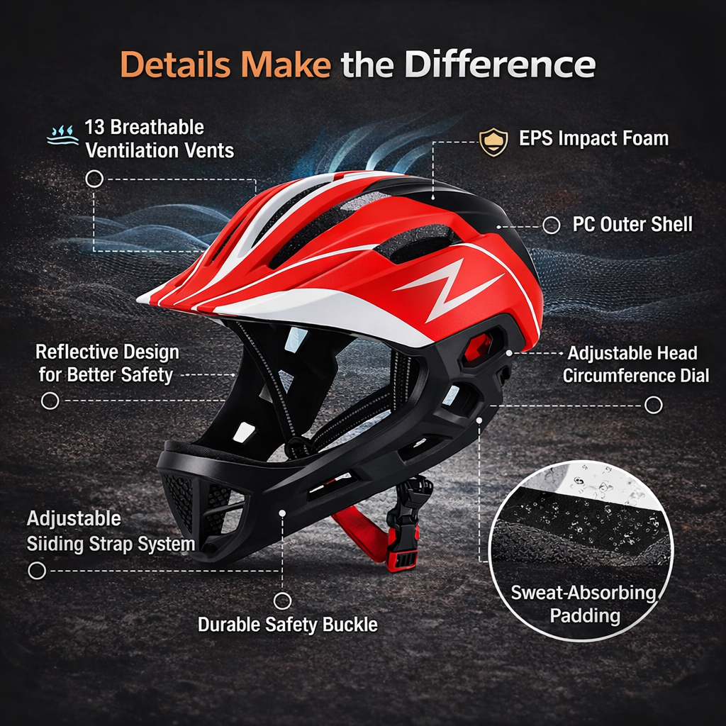 BIKEBOY Helm Sepeda Anak Full Face Modular LED MTB Skateboard - K24 Gambar produk BIKEBOY Helm Sepeda Anak Full Face Modular LED MTB Skateboard - K24