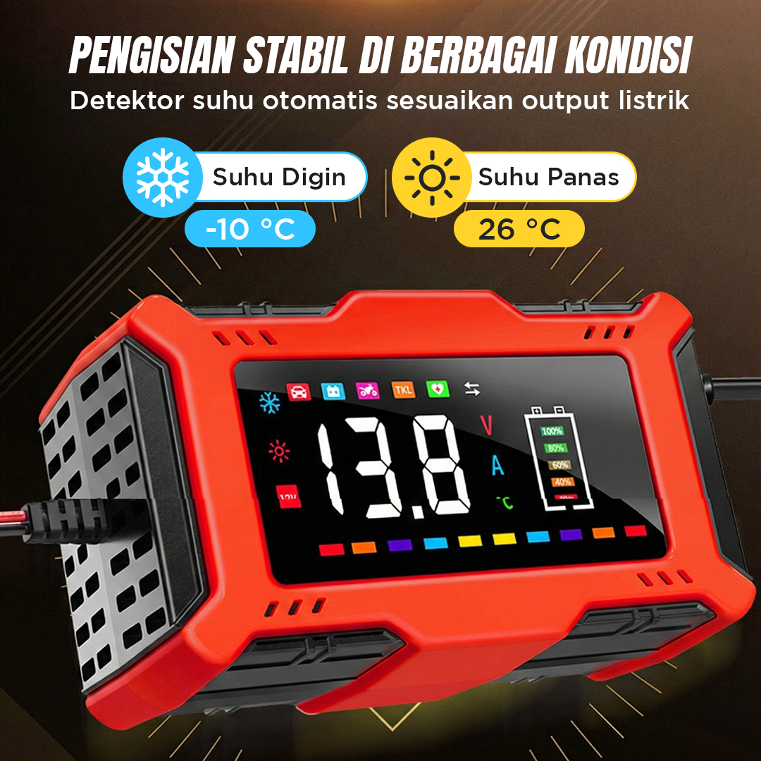 Gambar produk ReUni Charger Aki Mobil Motor Lithium Intelligent 7 Stage Charging - 12V10A