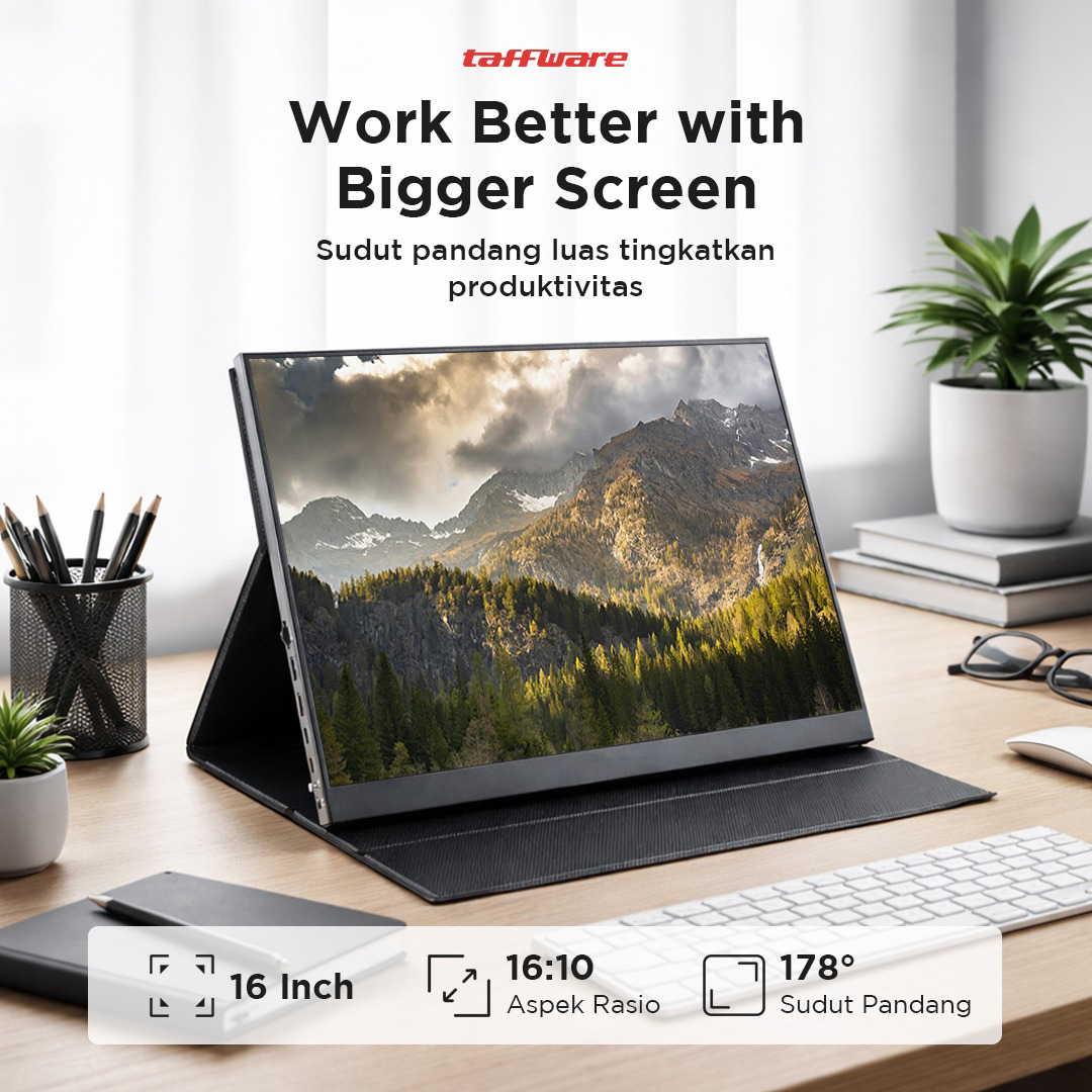 Taffware Portable Monitor 16 Inch IPS QHD 2.5K 60Hz Type C 3D Audio - 1600XTS-2 Gambar produk Taffware Portable Monitor 16 Inch IPS QHD 2.5K 60Hz Type C 3D Audio - 1600XTS-2