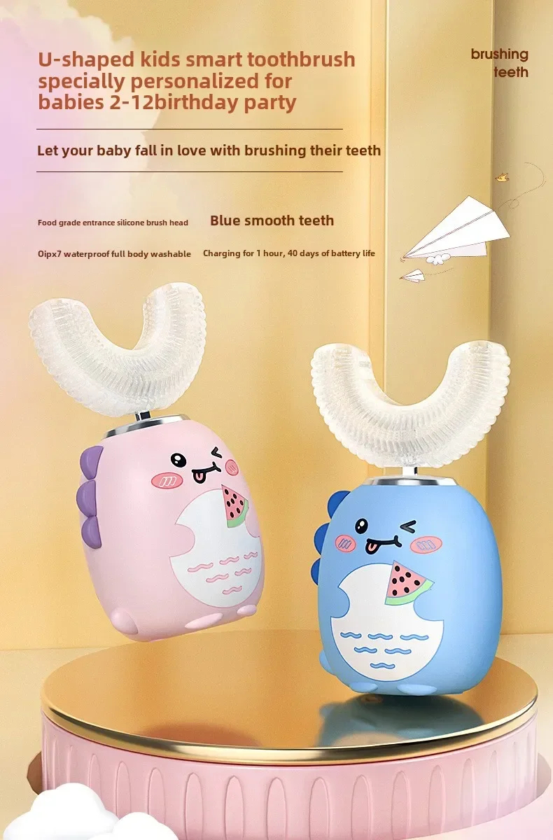 BRUSKID Sikat Gigi Elektrik Anak Karakter Getar U-Shaped Rechargeable - H480 Gambar produk BRUSKID Sikat Gigi Elektrik Anak Karakter Getar U-Shaped Rechargeable - H480