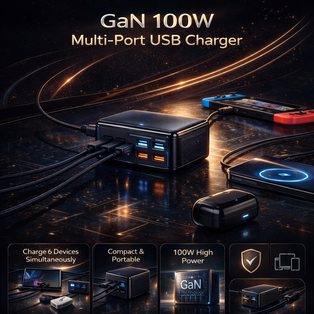 Gambar produk ILEPO Charger USB Docking Station 6 Multi Port Type C PD QC GaN 100W - ZETX100W-U