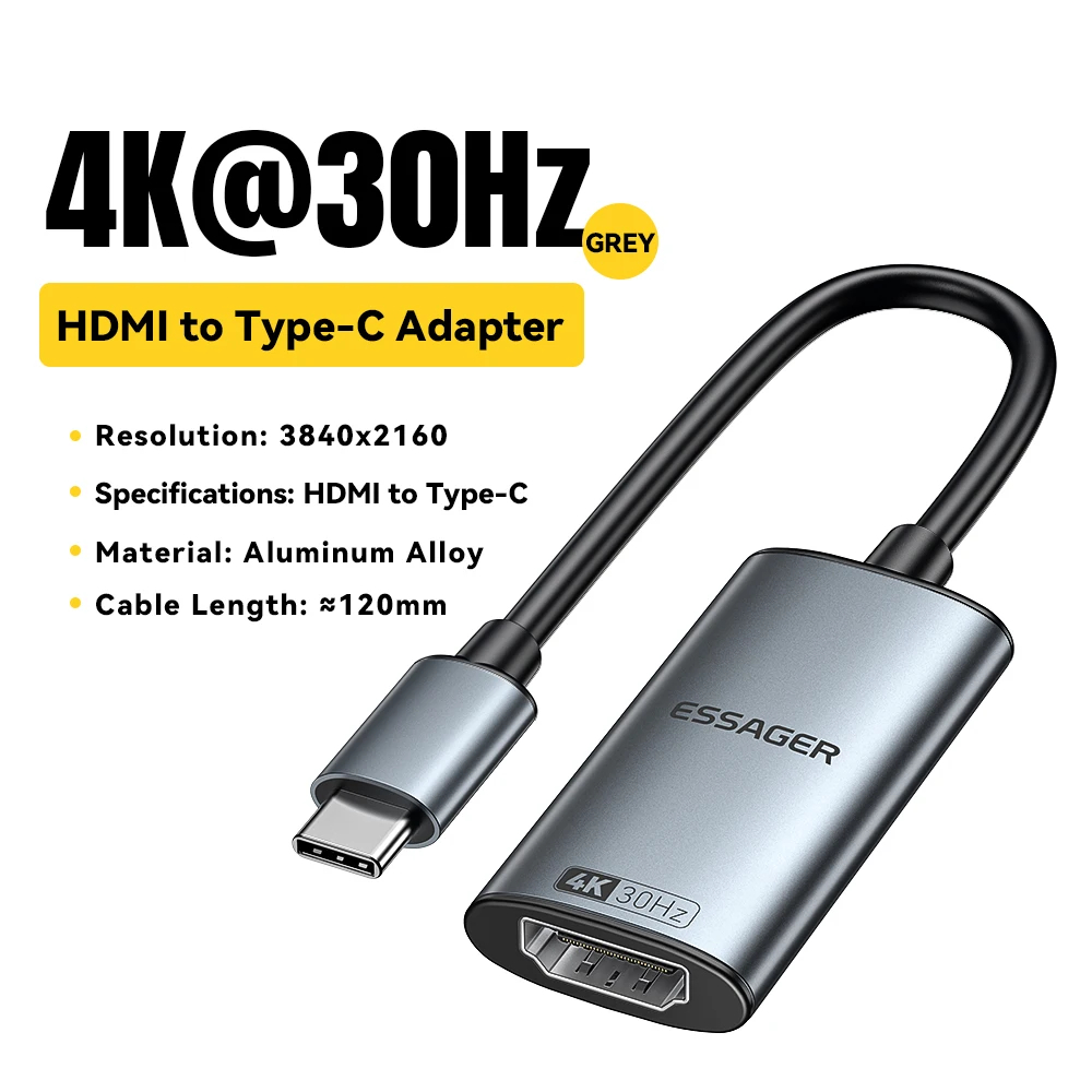 Gambar produk ESSAGER Kabel Adapter HDMI to Type C 4K@30Hz 120mm - EZJ4K30-MX0G-P