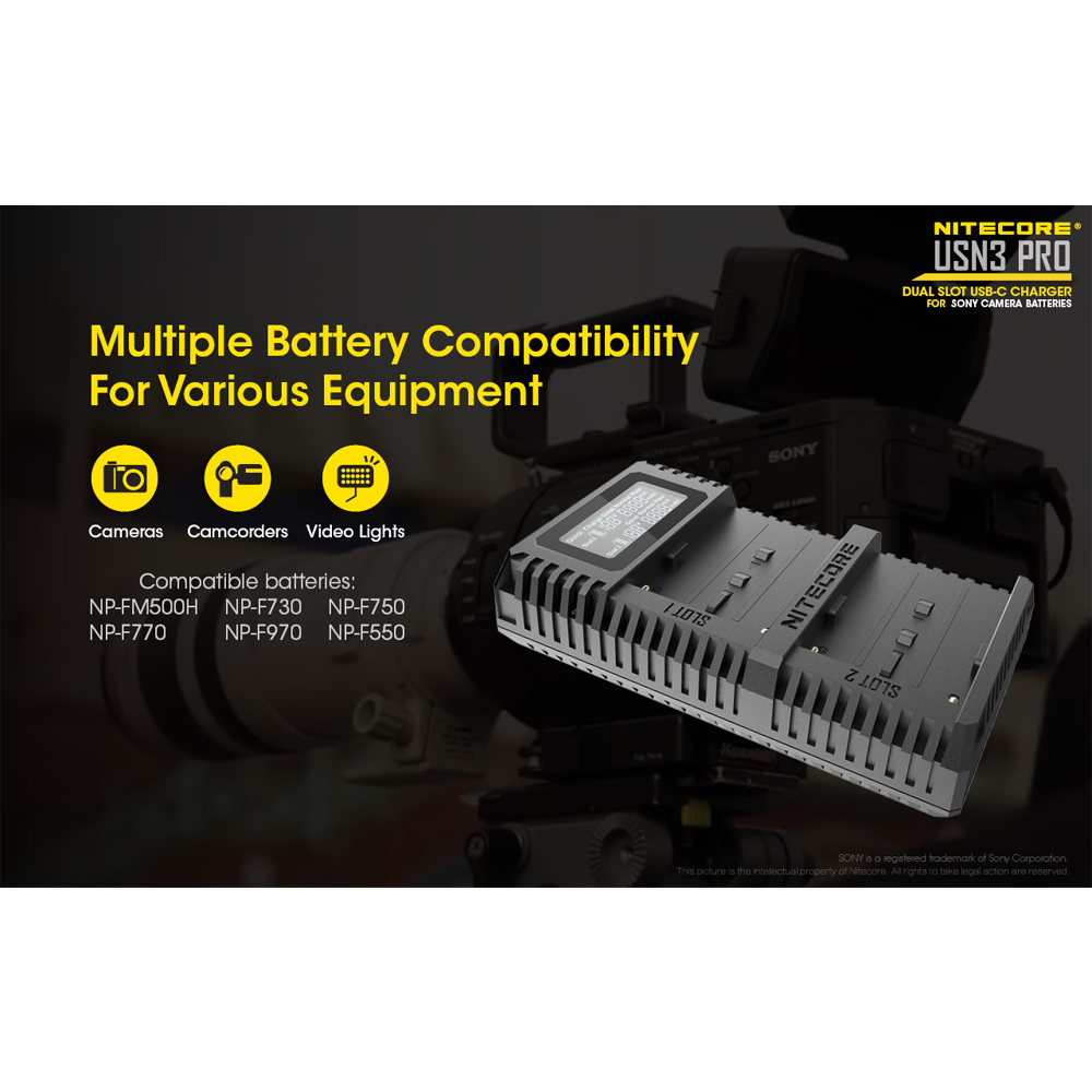 Gambar produk NITECORE Charger Baterai 2 Slot Sony NP-FM500H NP-F730 NP-F750 QC LCD - USN3 Pro