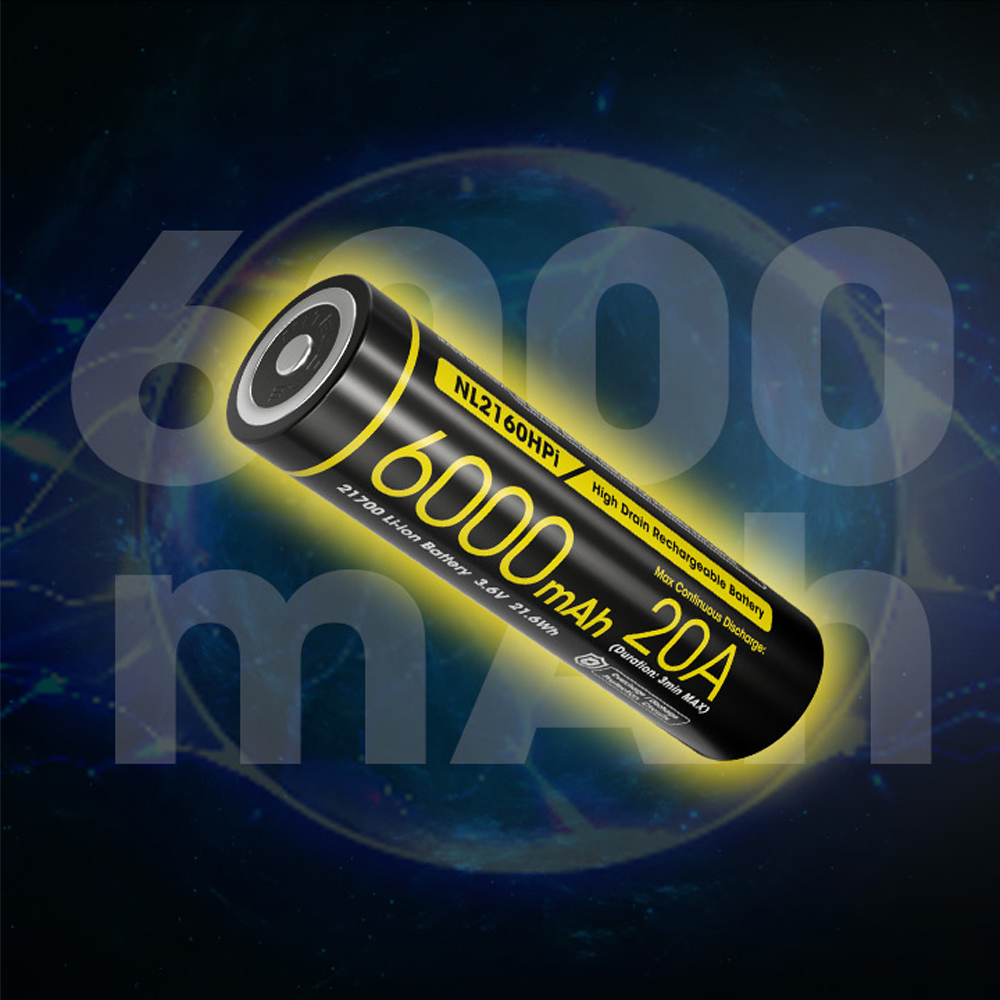 NITECORE Baterai Rechargeable 21700 3.6V 20A 6000mAh 1 PCS - NL2160HPi Gambar produk NITECORE Baterai Rechargeable 21700 3.6V 20A 6000mAh 1 PCS - NL2160HPi