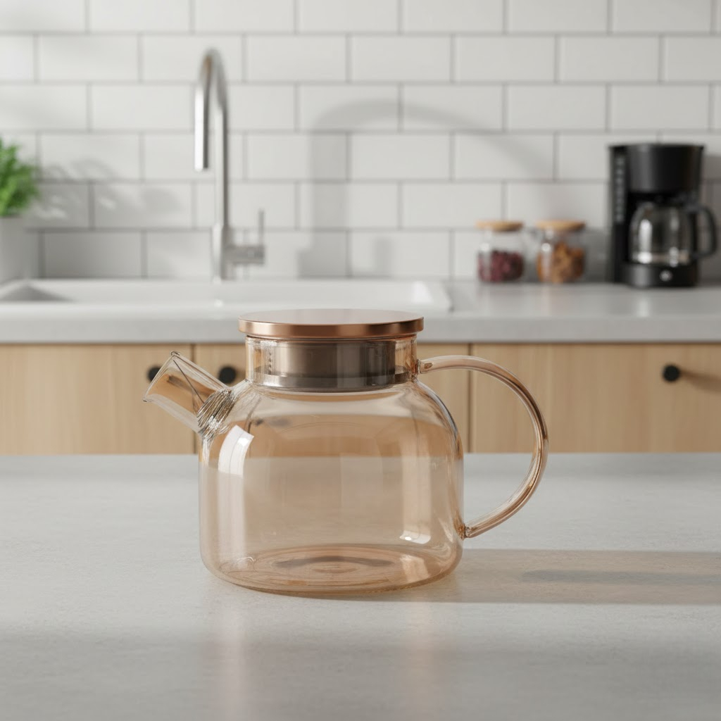 One Two Cups Teko Teh Kaca Tahan Panas Api Borosilicate Glass Teapot 1L - TK13 Gambar produk One Two Cups Teko Teh Kaca Tahan Panas Api Borosilicate Glass Teapot 1L - TK13