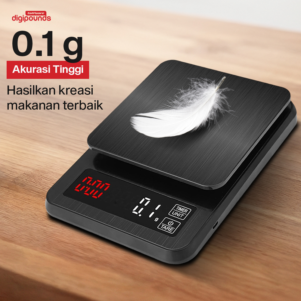 Taffware Digipounds Timbangan Kopi Digital Timer Coffee Scale 3000g-0.1g - TSC3/5/10 Gambar produk Taffware Digipounds Timbangan Kopi Digital Timer Coffee Scale 3000g-0.1g - TSC3/5/10