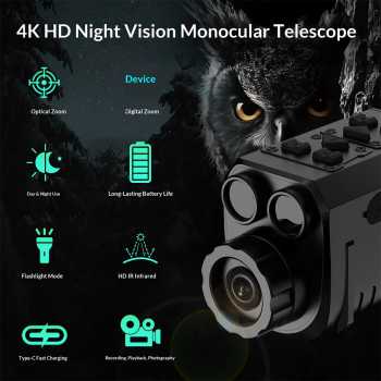 Gambar produk GeowFiiTech Teropong Monokular Digital Night Vision Infrared 12x 4K - D911